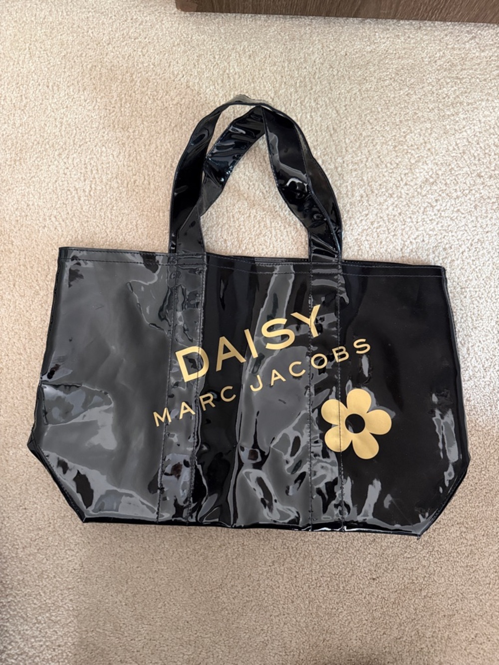 Marc Jacobs Black Patent Daisy Tote with Gold Logo